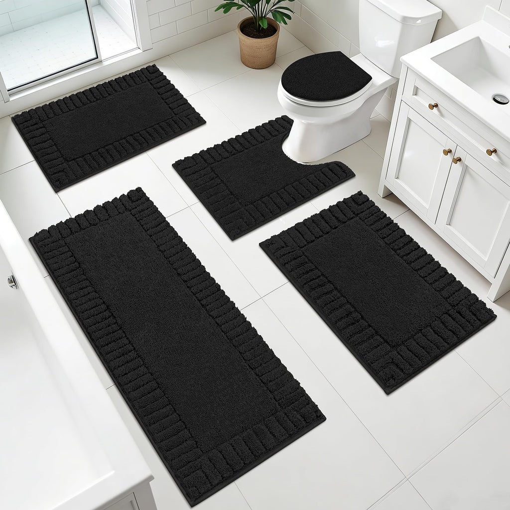 Pauwer Bathroom Rugs Sets 3 Piece, Microfiber Bath Mat Set, Dark Grey