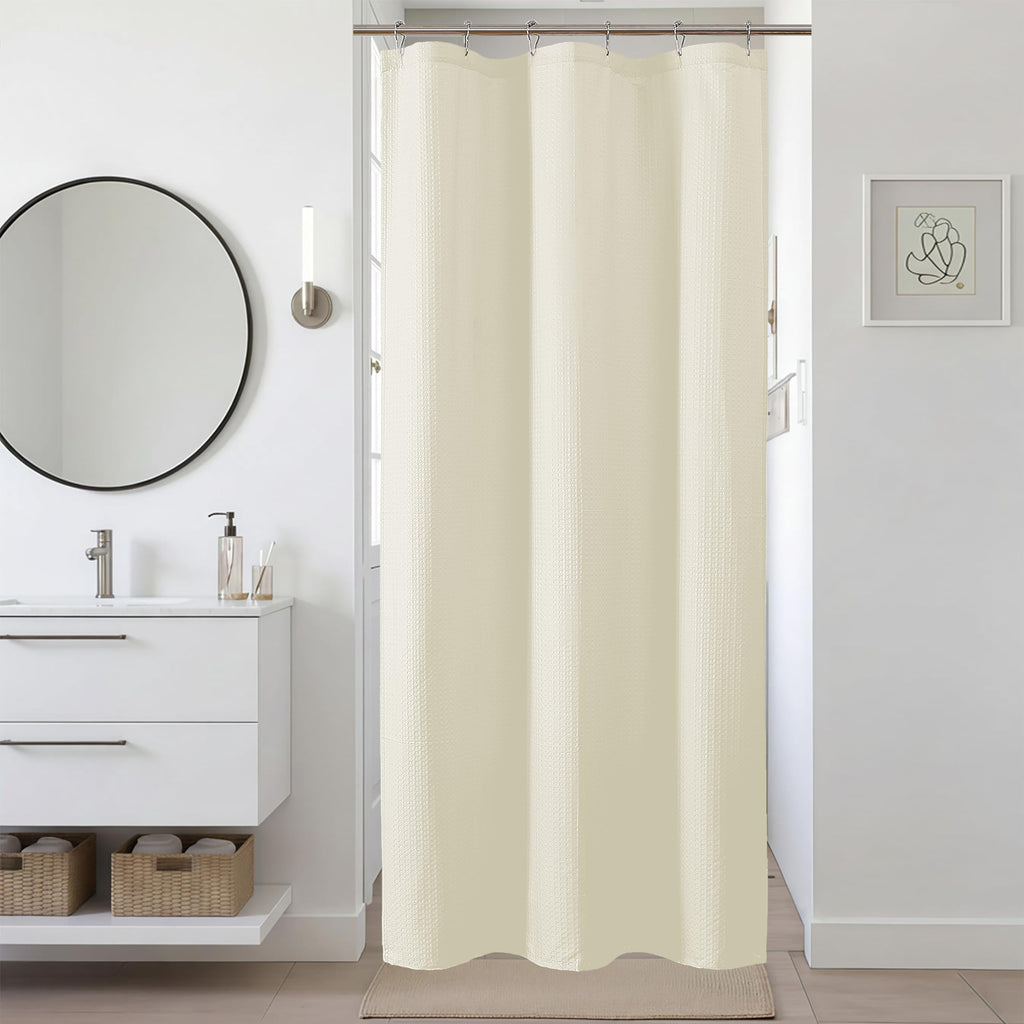 Navy Blue Shower Curtain 72 Inch Length 1 Piece, Waffle Embossed Textured Soft Fabric Hotel Shower Curtain for Bathroom, Modern Polyester Water Repellent Cloth Bath Decor, 72Wx72L Inches