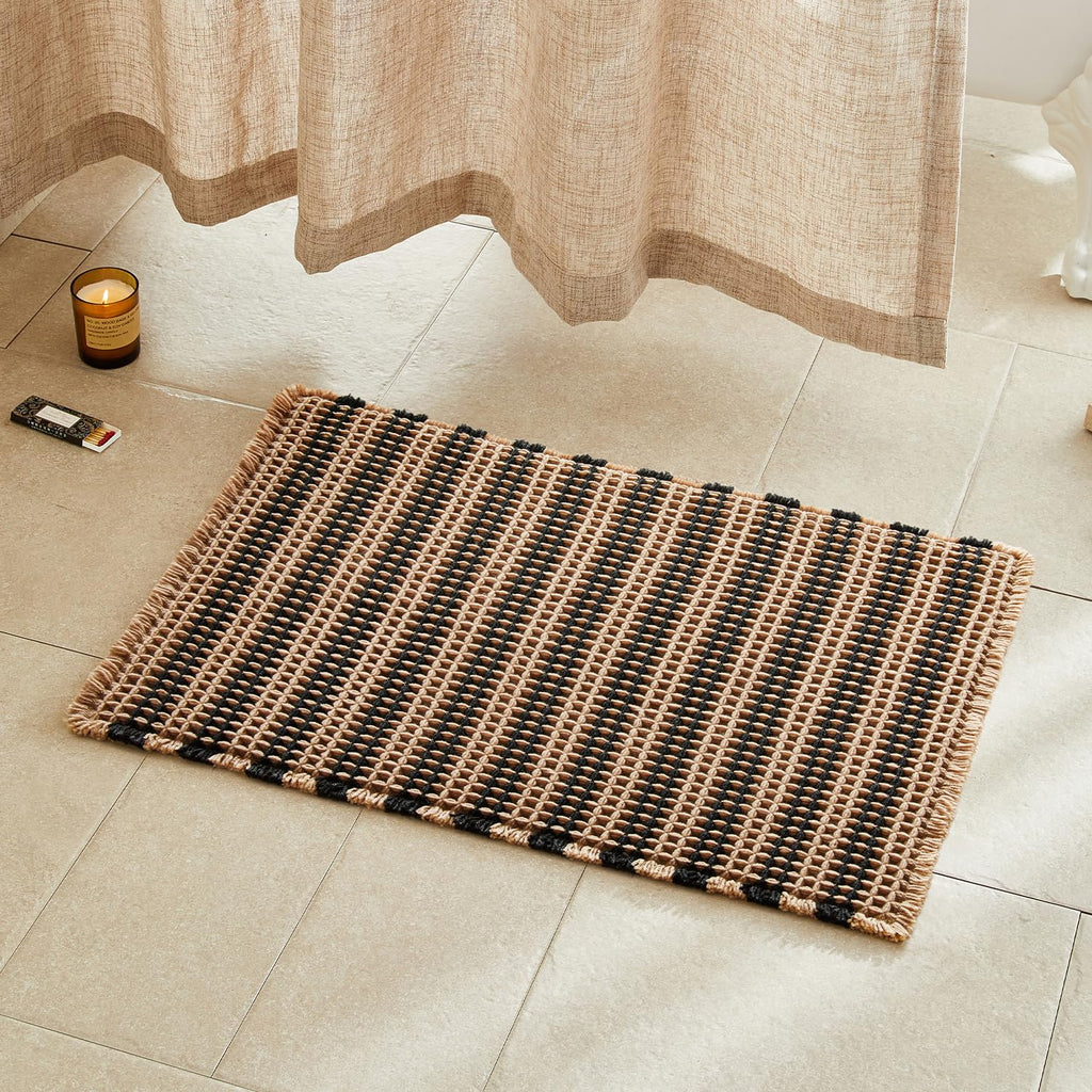 TYUU Waffle Bath Mat, Boho Bathroom Rugs Non Slip Washable, 30x20 Khaki