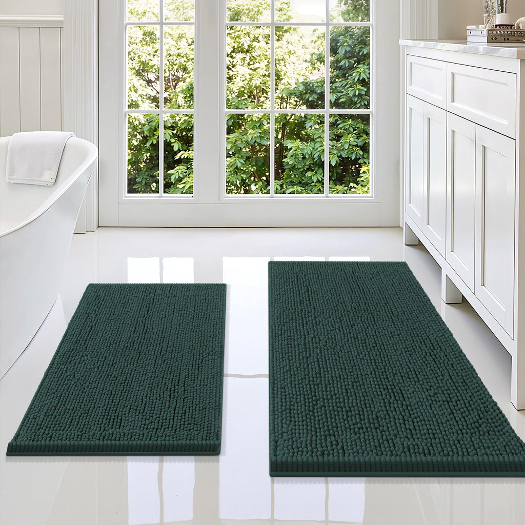 Smiry Chenille Bathroom Rugs Sets 2 Piece (30x20+24x16, Black)