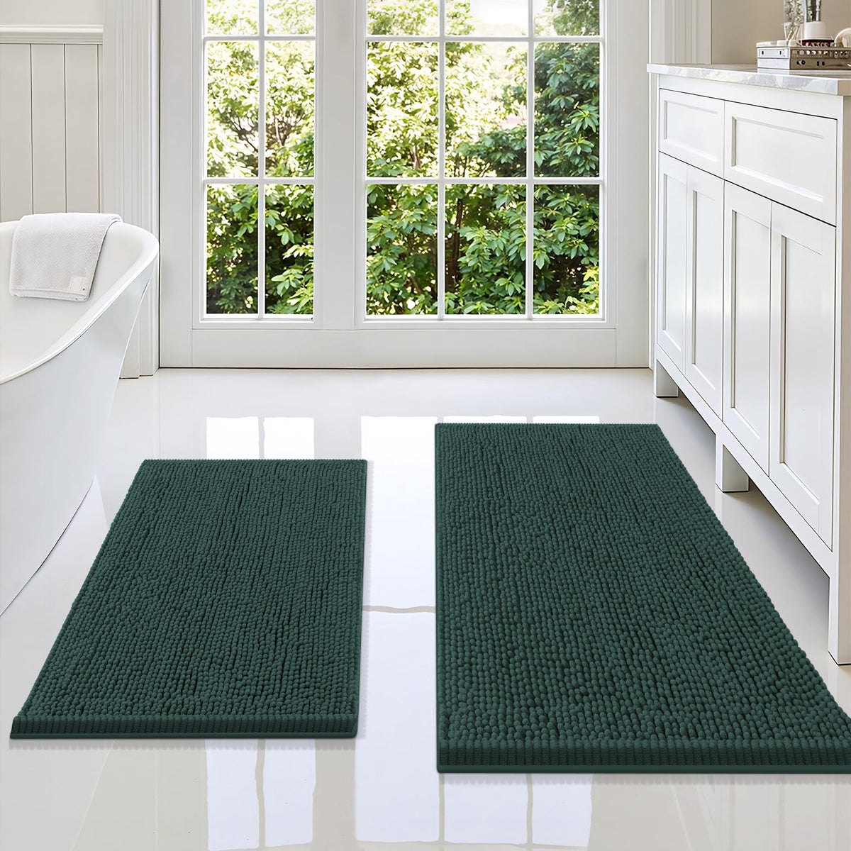 Smiry Chenille Bathroom Rugs Sets 2 Piece (30x20+24x16, Black)