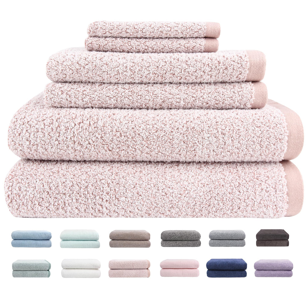 Everplush Diamond Jacquard 6 Pieces Bath Towel Set, Luxury Super Soft Oversized everplush Towels, Highly Absorbent Diamond Jacquard Quick Dry Bath Towel for Bathroom Grey Towel Set