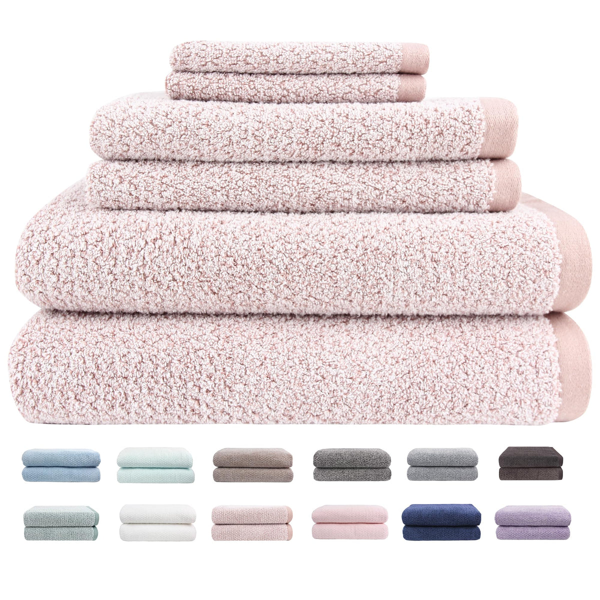 Everplush Diamond Jacquard 6 Pieces Bath Towel Set, Luxury Super Soft Oversized everplush Towels, Highly Absorbent Diamond Jacquard Quick Dry Bath Towel for Bathroom Grey Towel Set
