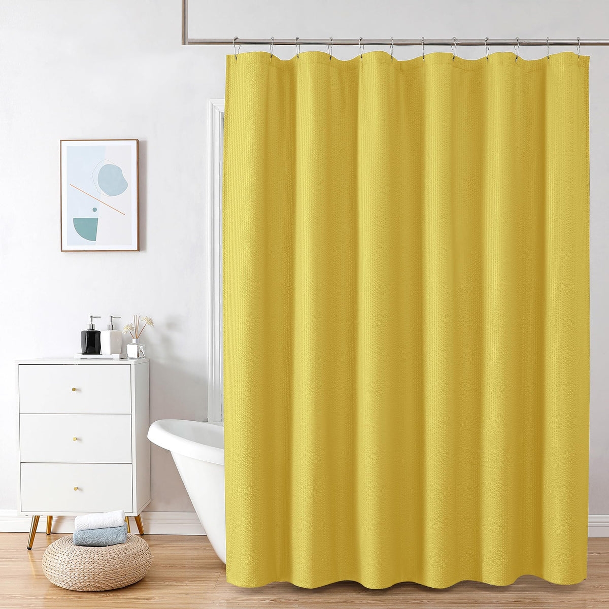 OVZME Berry Cute Shower Curtain, Embossed Textured Fabric Shower Curtain for Bathroom - Soft Cloth & Hotel Spa Luxury, Water Repellent, Machine Washable Shower Curtain, 72X72, Lemon Yellow