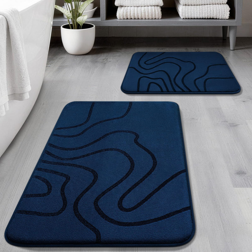 YIHOUSE Memory Foam Bathroom Rugs Sets 2 Piece, 17"x24"+20"x46", Dark Grey