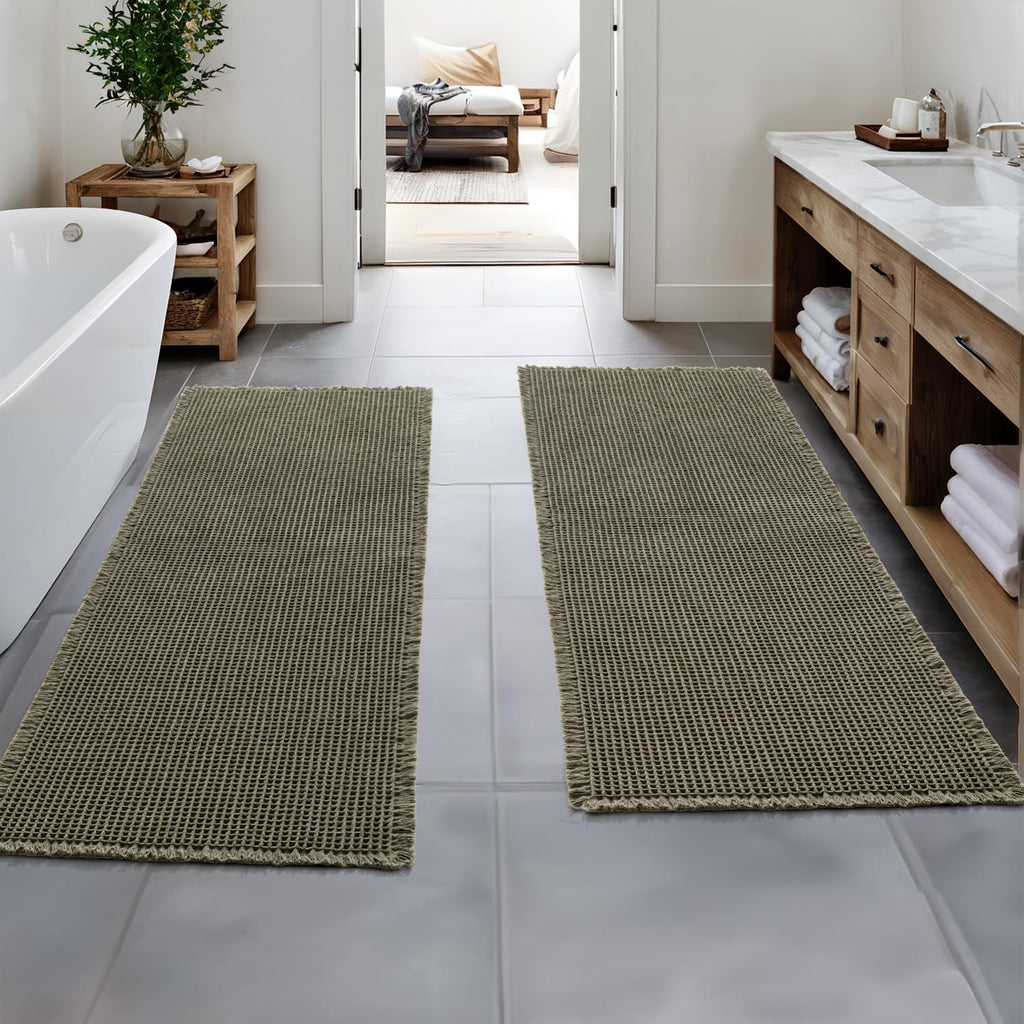 MIULEE Set of 2 Waffle Bathroom Rugs Boho Bath Mat Brown 18x30 Inch