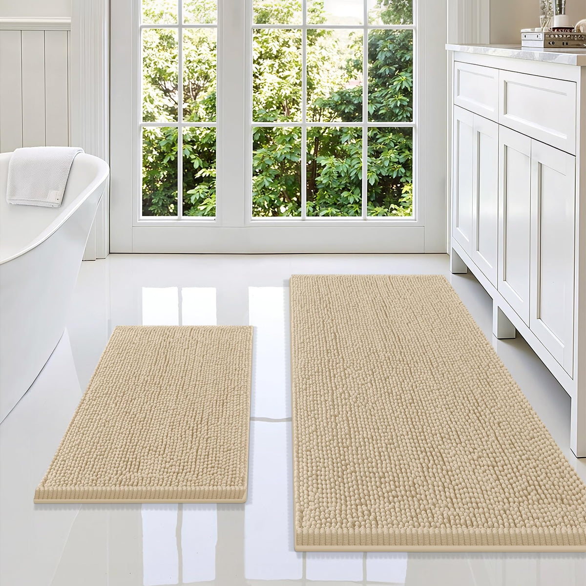 Smiry Chenille Bathroom Rugs Sets 2 Piece (30x20+24x16, Black)