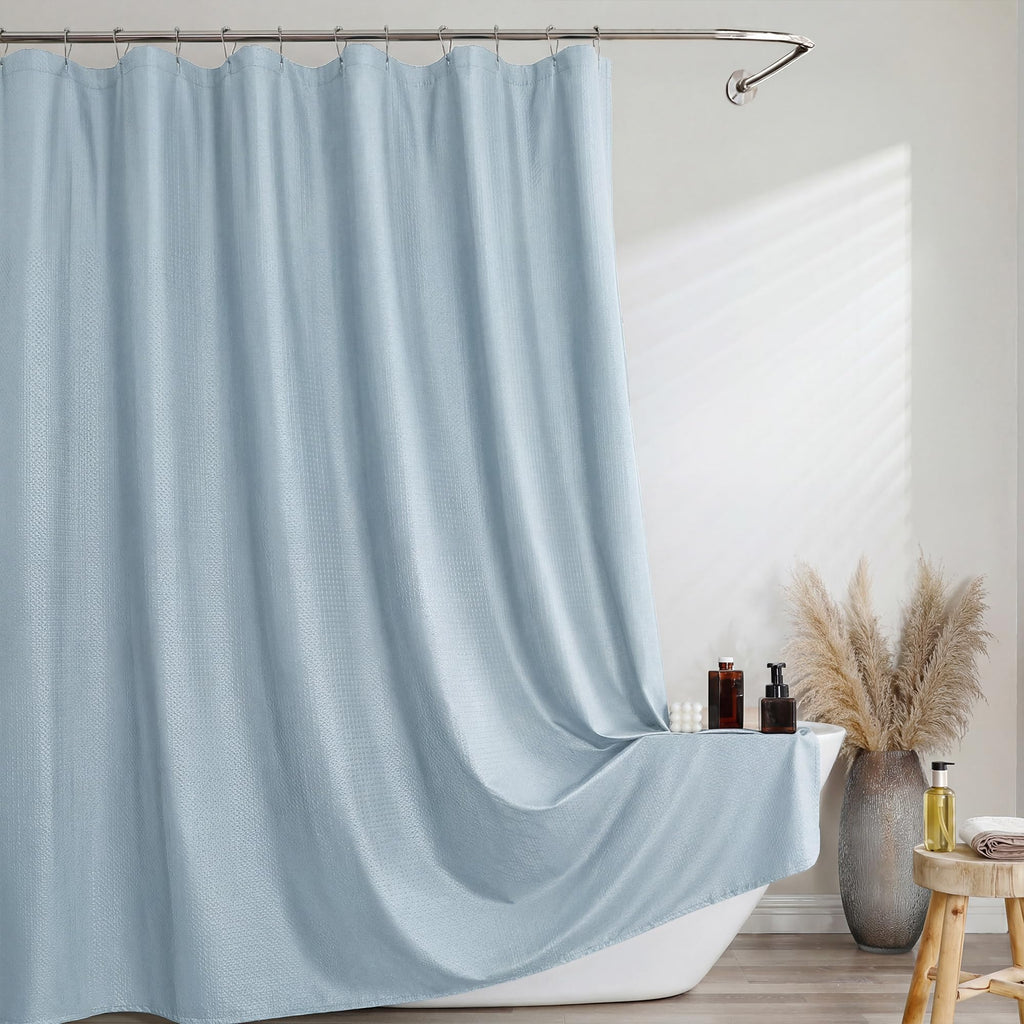 Navy Blue Shower Curtain 72 Inch Length 1 Piece, Waffle Embossed Textured Soft Fabric Hotel Shower Curtain for Bathroom, Modern Polyester Water Repellent Cloth Bath Decor, 72Wx72L Inches