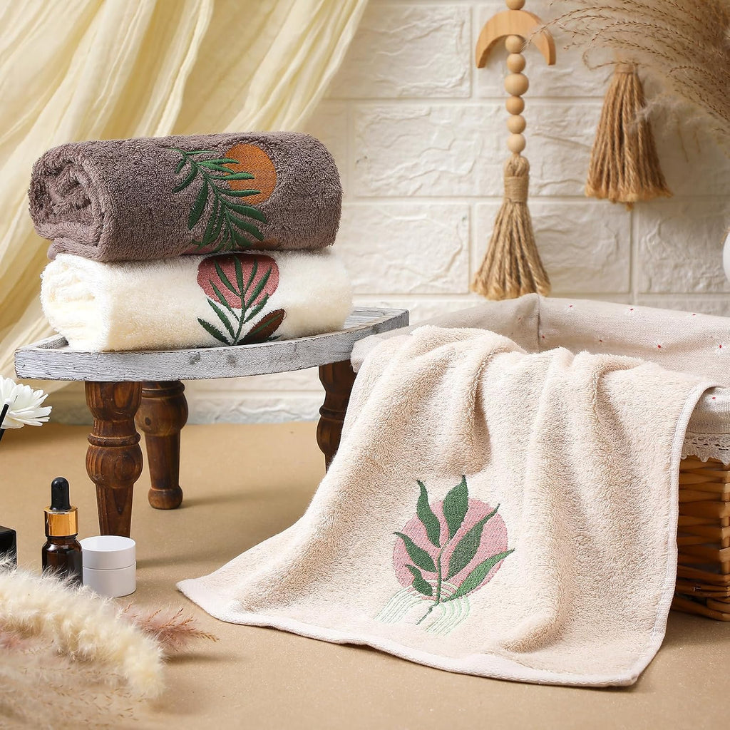 Hahafelt 3 Pack Boho Leaves Hand Towels for Bathroom, 100% Cotton