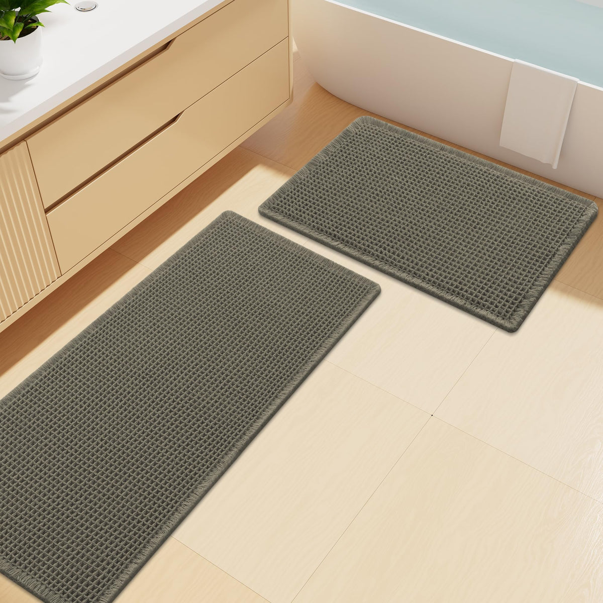 Smiry Waffle Bathroom Rugs Sets 2 Piece (30x20+24x16, Brown)