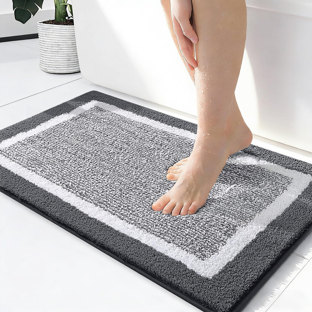 OLANLY Bathroom Rugs 36x24, Soft Absorbent Microfiber Bath Rugs, Grey