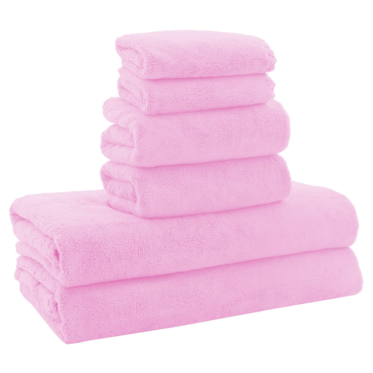 MOONQUEEN Ultra Soft Towel Set - Quick Drying - 2 Bath Towels 2 Hand Towels 2 Washcloths - Microfiber Coral Velvet Highly Absorbent Towel for Fitness, Bathroom, Sports, Yoga, Travel (Pink, 6 Pcs)