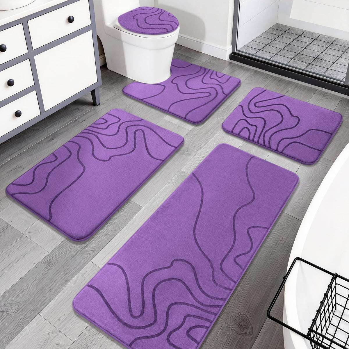 YIHOUSE Memory Foam Bathroom Rugs Sets 2 Piece, 17"x24"+20"x46", Dark Grey