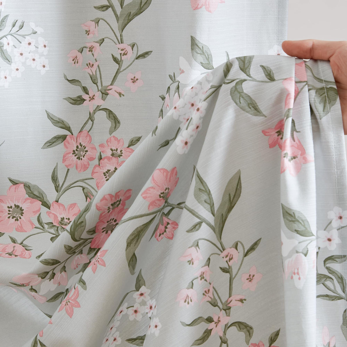 Martha Stewart 100% Cotton Floral Shower Curtain, 72 x 72, Blue
