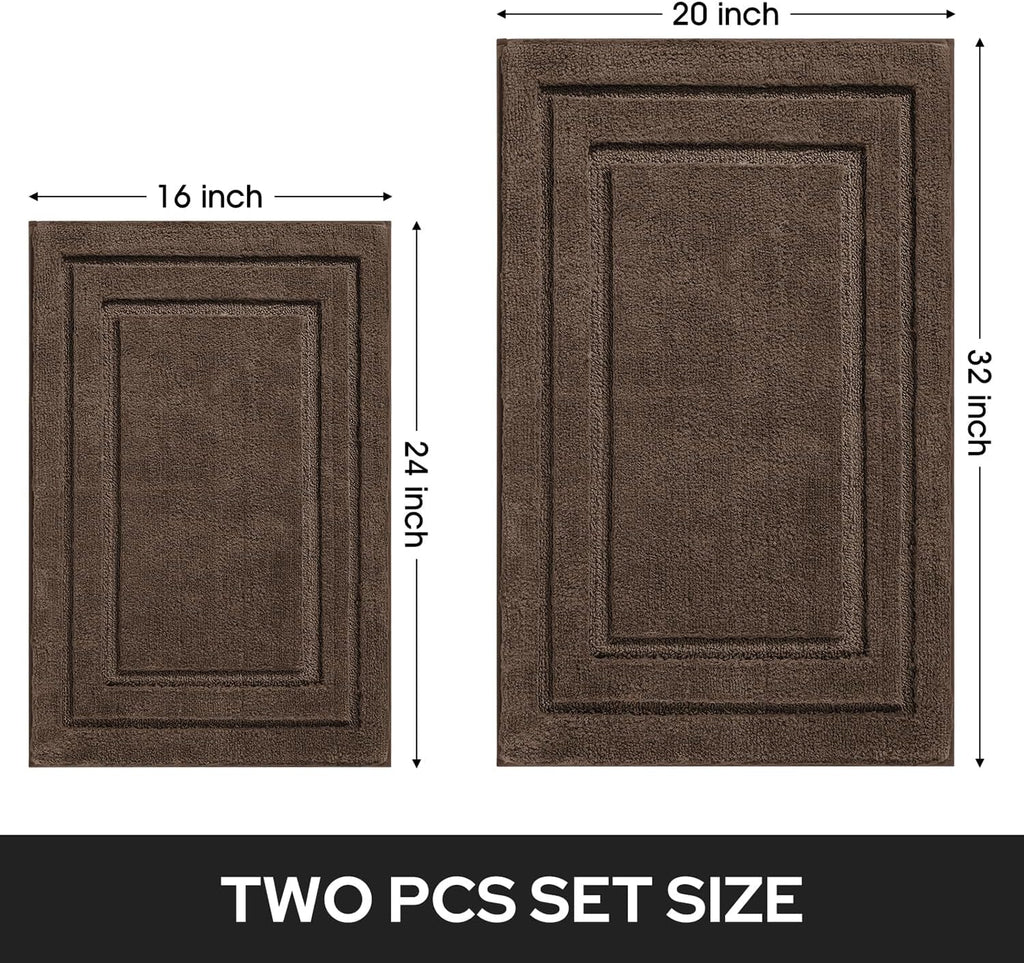 HOMEIDEAS Bathroom Rugs Sets 2 Piece, Super Soft and Absorbent Non Slip Microfiber Machine Washable Bath Mat Set (20" x 32" + 16" x 24", Brown)