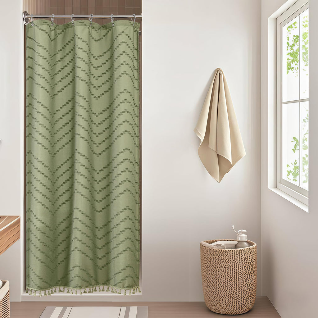 OWENIE White Fabric Boho Shower Curtain 72 x 72 Inches for Bathroom