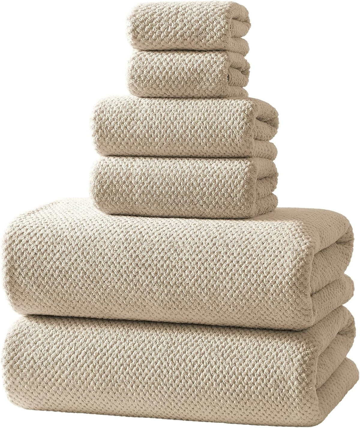 REDKISS 6-Piece Bath Towel Set - 2 Washcloths, 2 Hand Towels, 2 Bath Towels | Ultra-Fiber Coral Fleece, Super Absorbent, No Lint & No Fading | Perfect for Bathroom, Spa, Gym | Family & Adults-Camel