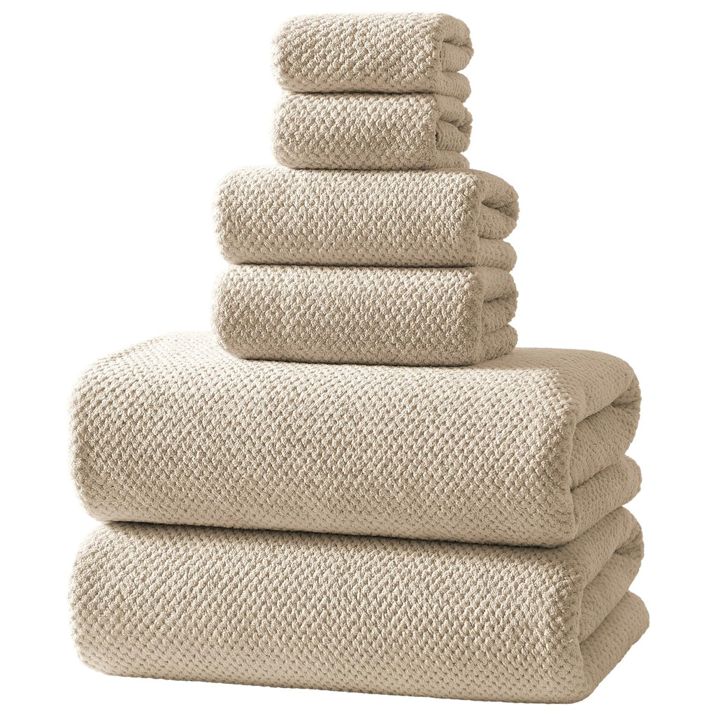 REDKISS 6-Piece Bath Towel Set - 2 Washcloths, 2 Hand Towels, 2 Bath Towels | Ultra-Fiber Coral Fleece, Super Absorbent, No Lint & No Fading | Perfect for Bathroom, Spa, Gym | Family -Olive Green