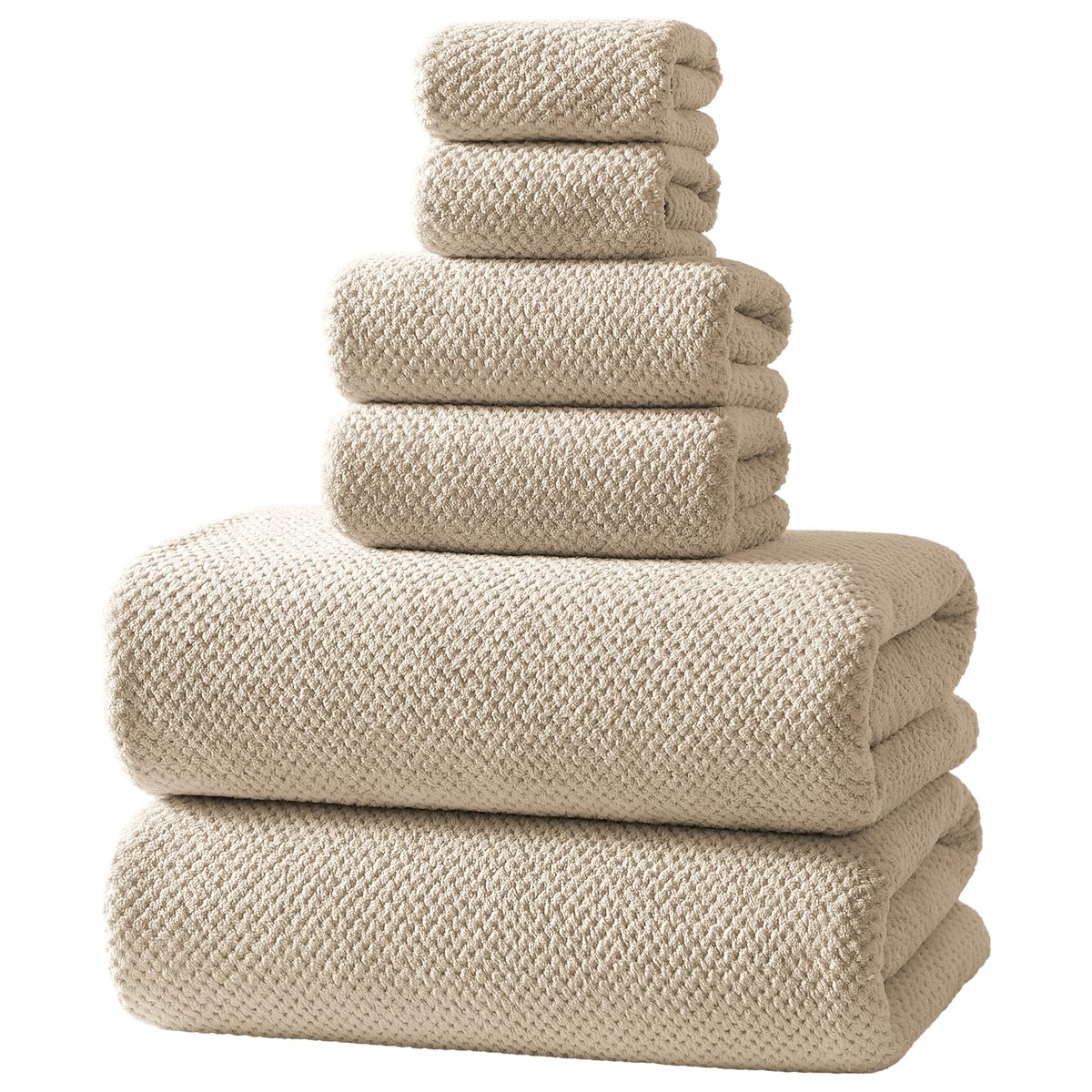 REDKISS 6-Piece Bath Towel Set - 2 Washcloths, 2 Hand Towels, 2 Bath Towels | Ultra-Fiber Coral Fleece, Super Absorbent, No Lint & No Fading | Perfect for Bathroom, Spa, Gym | Family -Olive Green