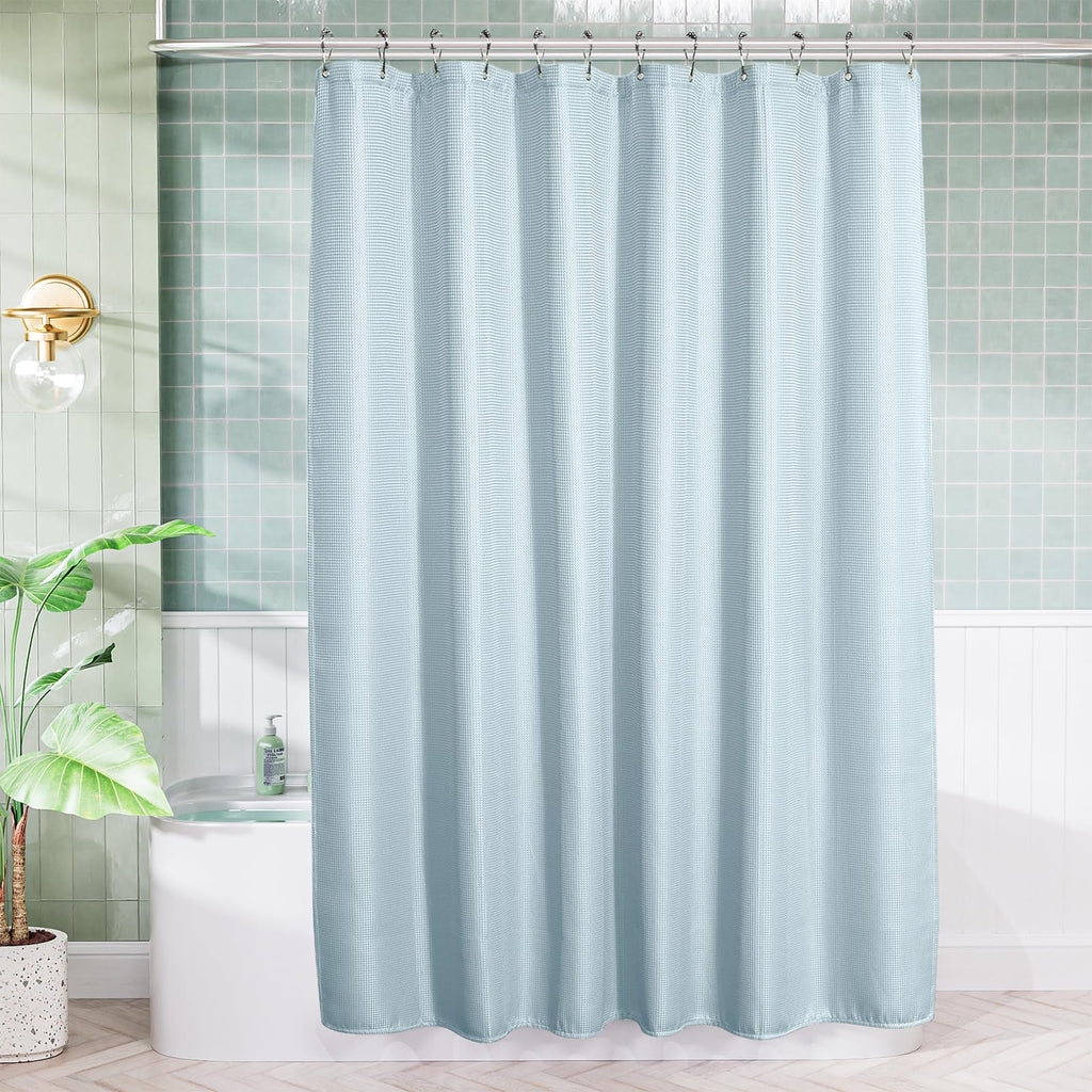 AmazerBath Stall Shower Curtain 60 x 72 Inches, Waffle Shower Curtain White, Fabric Shower Curtains Heavy Duty 240GSM, Hotel Quality Bathroom Shower Curtains