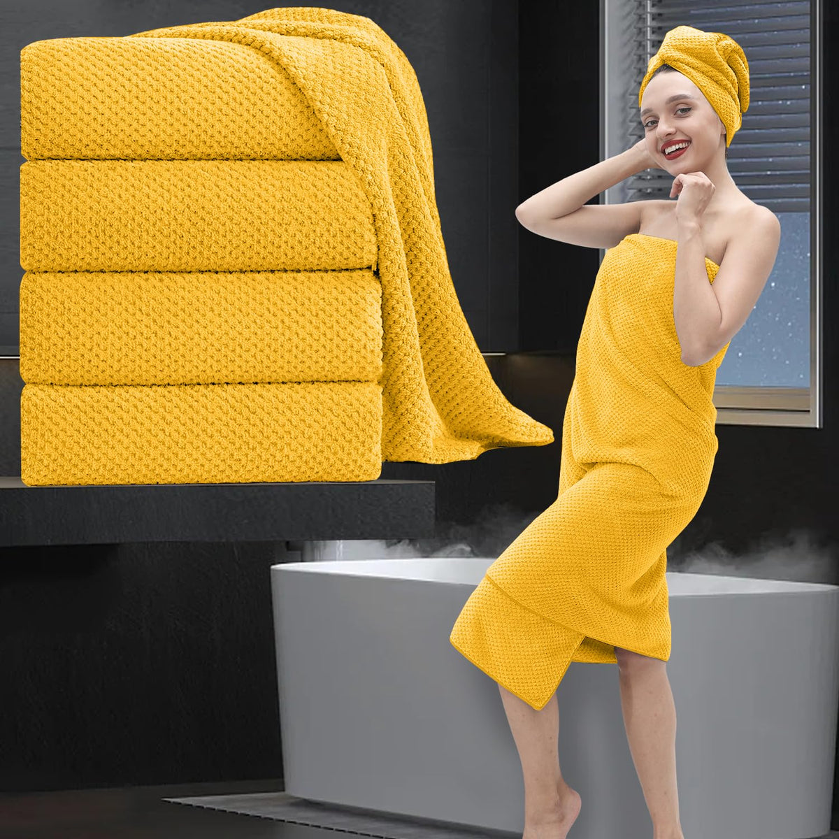 8 Piece Bathroom Towel Set Black White|2 Oversized Large Bath Towels Sheet,2 Hand Towels,4 Washcloths| 600GSM Soft Towel Set for Bathroom Hotel,Highly Absorbent Quick Dry Bath Towel Collections