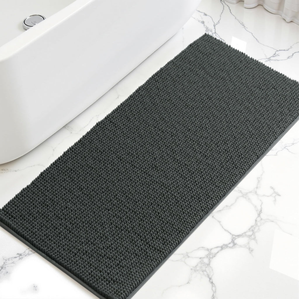 SUBRTEX Bathroom Rugs Chenille Bath Rug Soft Short Plush Bath Mat Soft Shower Mat Water Absorbent Shower Mat Quick Dry Machine Washable(White,18" x 24")
