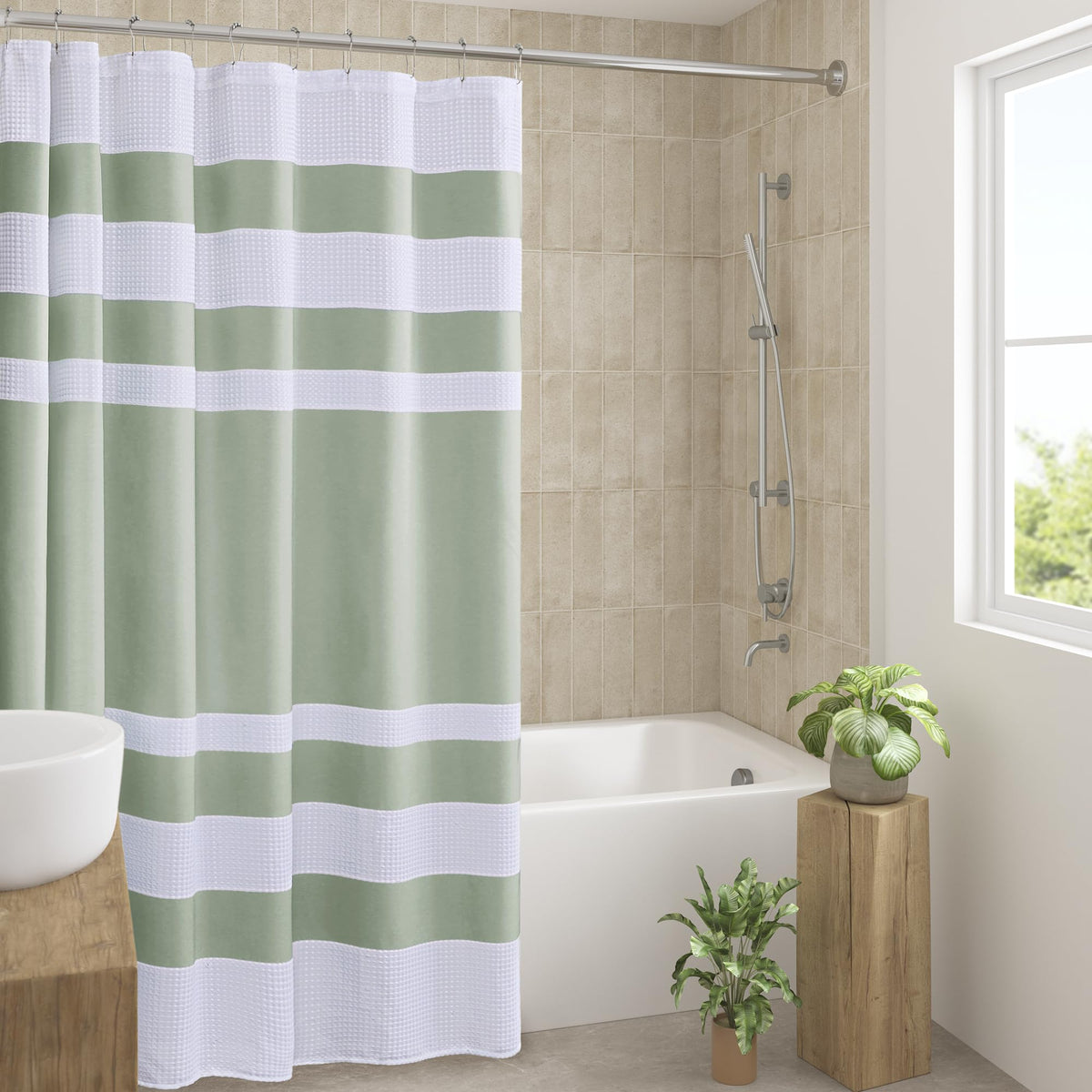 Madison Park Spa Waffle Shower Curtain for Bathroom, 72 x 72, Indigo Blue