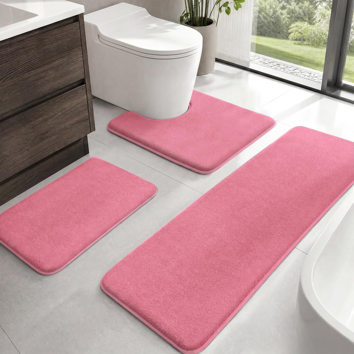 HUXMEYSON Bathroom Rugs Sets 2 Piece, Non-Slip & Quick Dry Bath Mat Set, Ultra Soft Velvet Bath Rugs for Bathroom, Toilet and Shower Floor, Navy