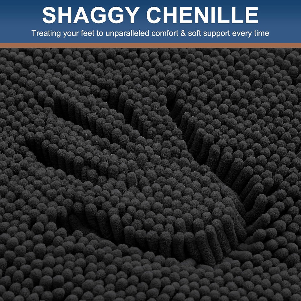 Smiry Chenille Bathroom Rugs Sets 2 Piece (30x20+24x16, Black)