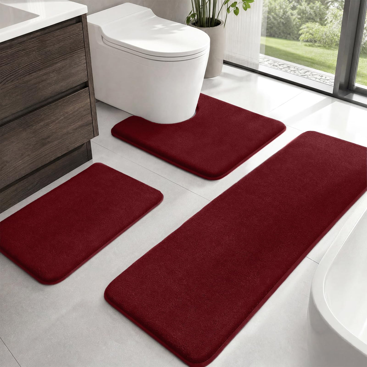 HUXMEYSON Bathroom Rugs Sets 2 Piece, Non-Slip & Quick Dry Bath Mat Set, Ultra Soft Velvet Bath Rugs for Bathroom, Toilet and Shower Floor, Navy