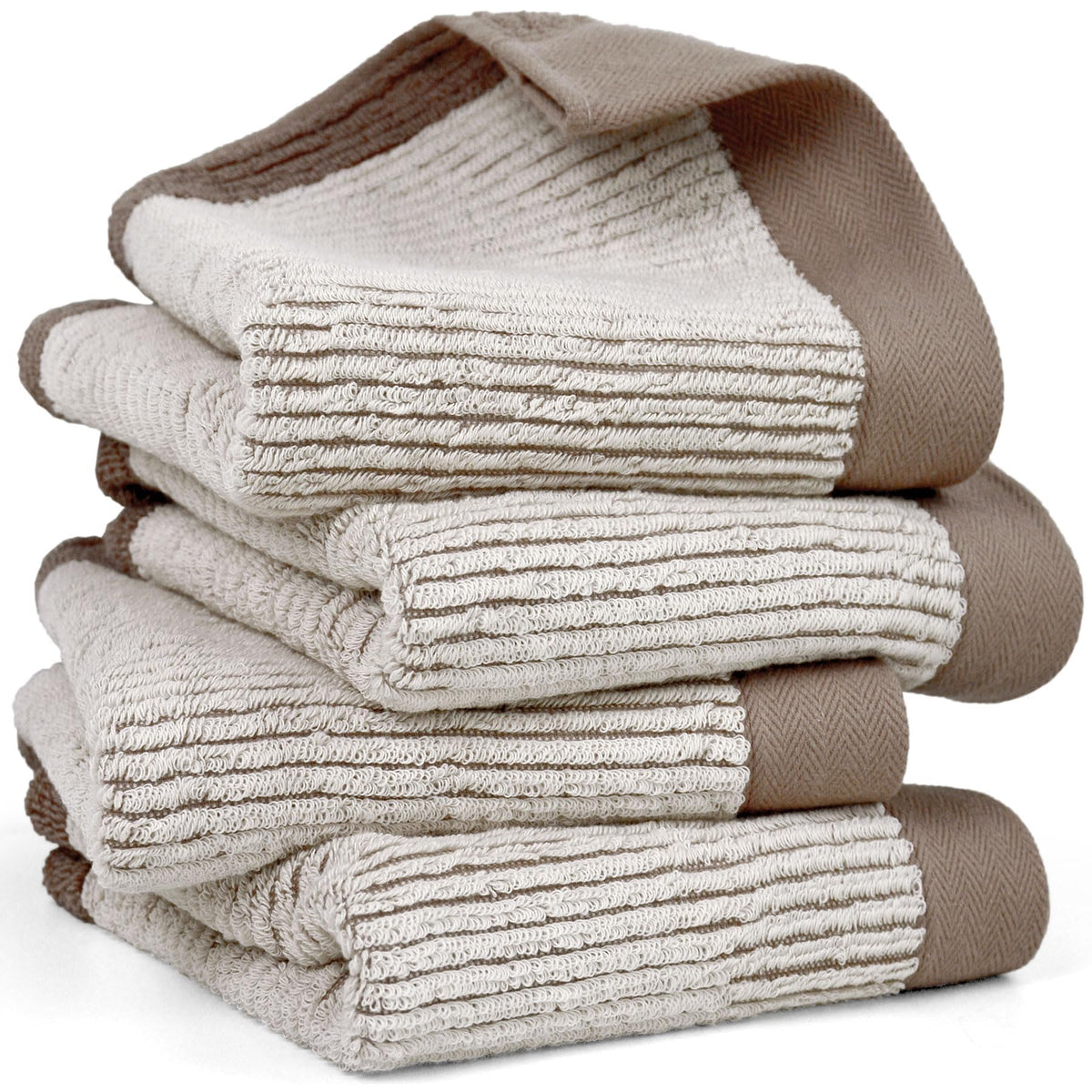 Cleanbear Bath Hand Towels Set of 4 - Cotton, Jacquard Weaved, 28” x 13.7”