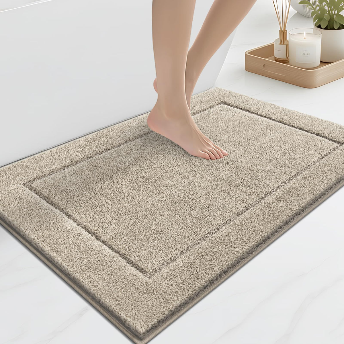 anllugs Bathroom Rugs, Non-Slip Bath Runner Rugs, 30" x 84", Beige
