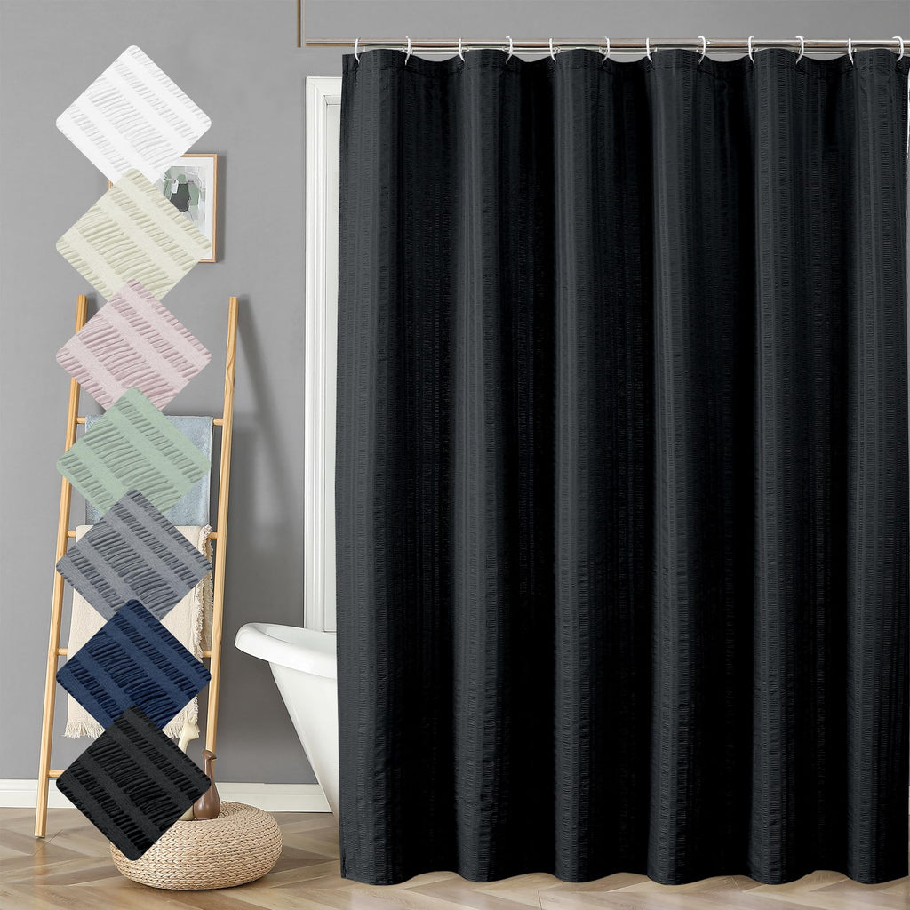 Aiyufeng Moga Navy Blue Fabric Shower Curtains for Bathroom - Blue Hotel Spa Polyester Cloth Bath Curtain with 12 Holes, 72x72, Machine Washable, Navy Blue