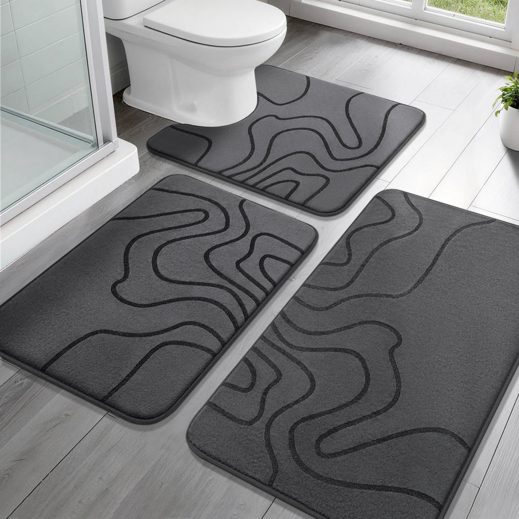 YIHOUSE Memory Foam Bathroom Rugs Sets 2 Piece, 17"x24"+20"x46", Dark Grey