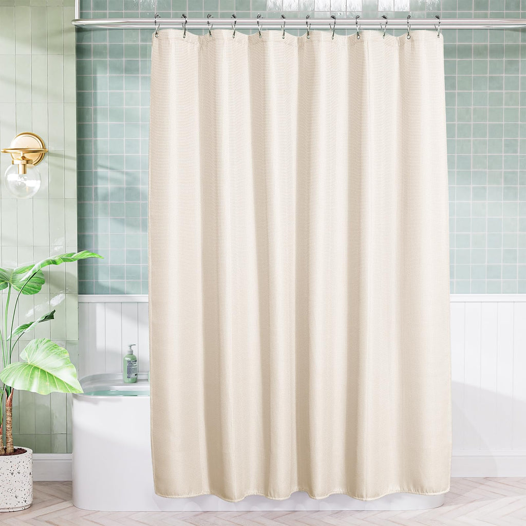 AmazerBath Stall Shower Curtain 60 x 72 Inches, Waffle Shower Curtain White, Fabric Shower Curtains Heavy Duty 240GSM, Hotel Quality Bathroom Shower Curtains