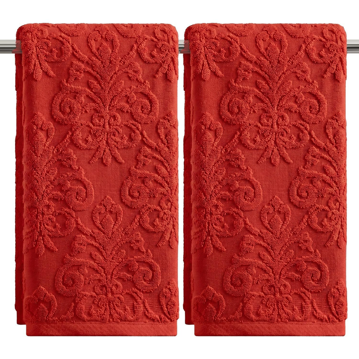 Artoid Mode 2 Pcs Olive Green 3D Vintage Floral Hand Towels for Bathroom, 100% Cotton Soft Absorbent Bathroom Decor Towels, 13.7 x 29.5 Inch
