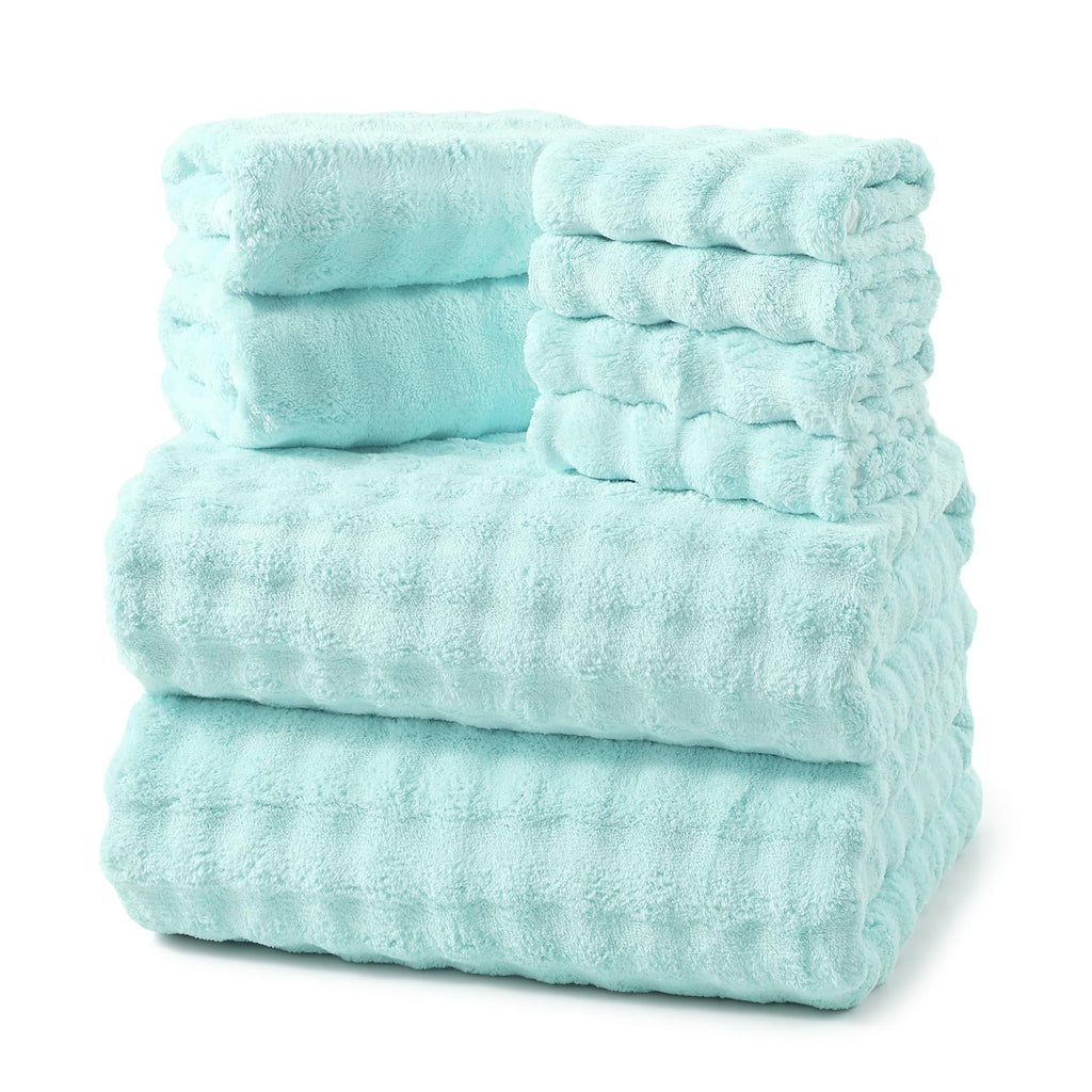 REDKISS Soft Bath Towel Sets 8-Piece, Microfiber Quick Dry & Absorbent, 35x70 in Large Bath Sheet 14x30 in Hand Towel, 12x12 in Washcloth, Pink Bathroom Towel Set
