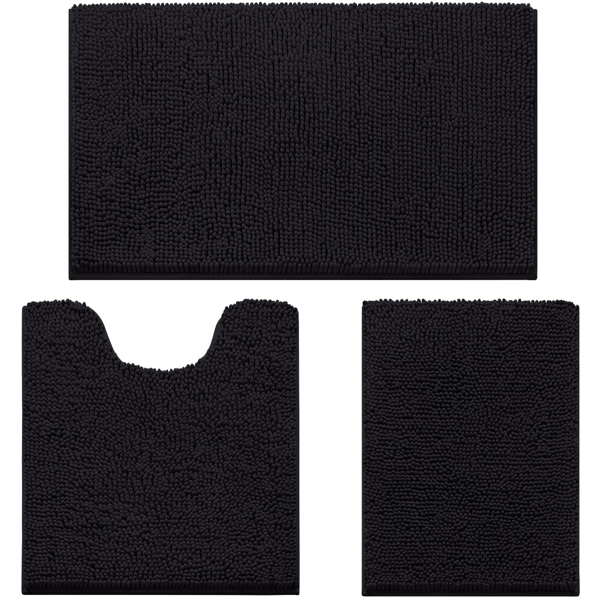 HOMEIDEAS Bathroom Rugs Set of 3, Super Soft Absorbent Chenille Bath Rugs