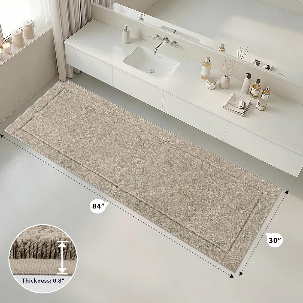 anllugs Bathroom Rugs, Non-Slip Bath Runner Rugs, 30" x 84", Beige