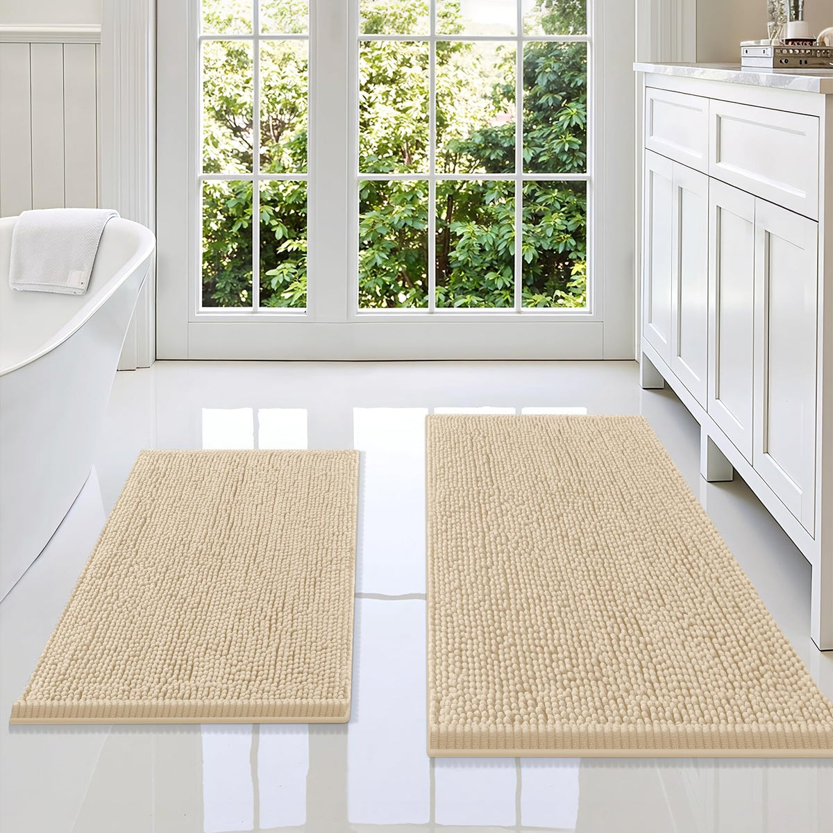 Smiry Chenille Bathroom Rugs Sets 2 Piece (30x20+24x16, Black)