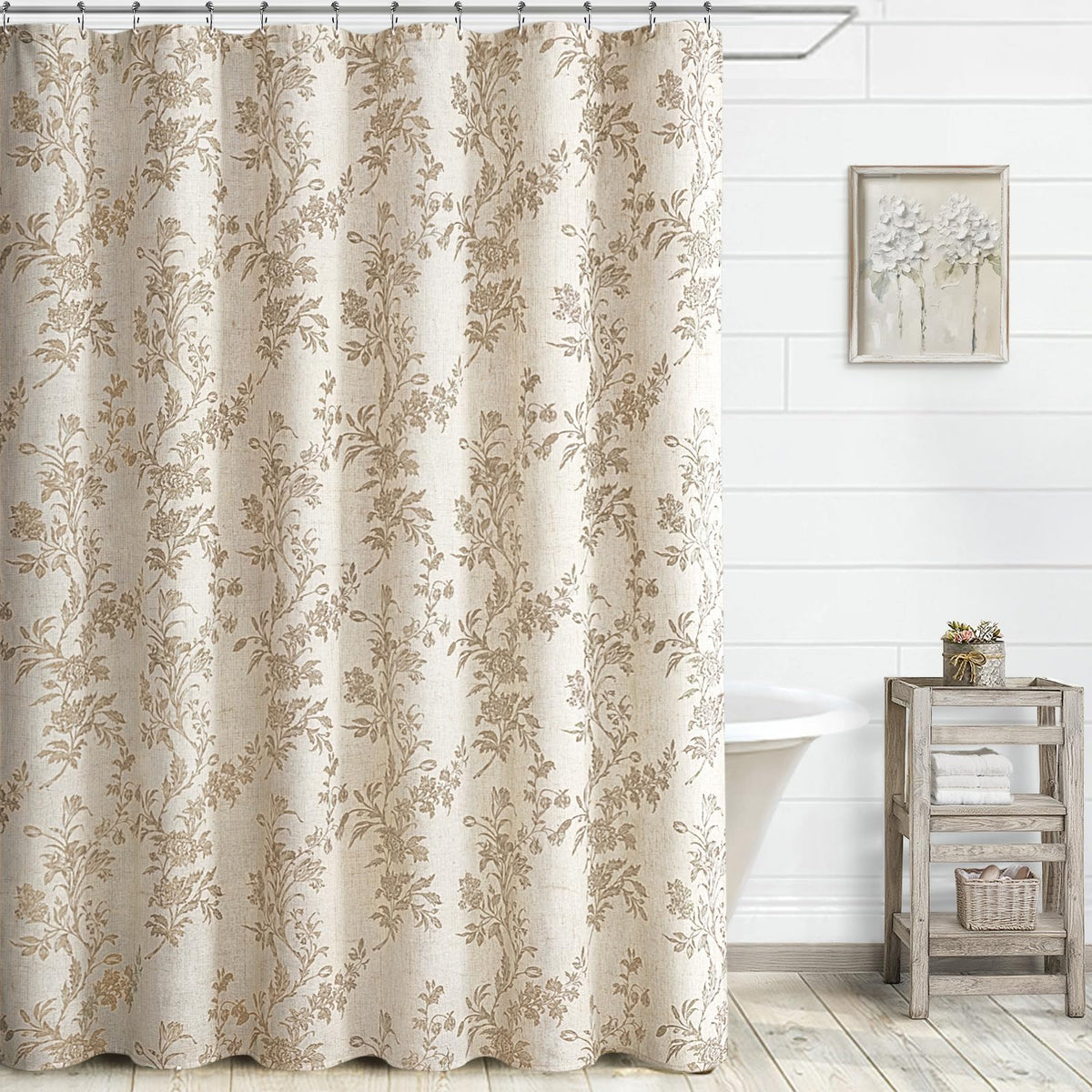 Sage Green Floral Shower Curtain,Vintage Cotton Cottagecore Shower Curtains for Bathroom, 72" W x 72" L