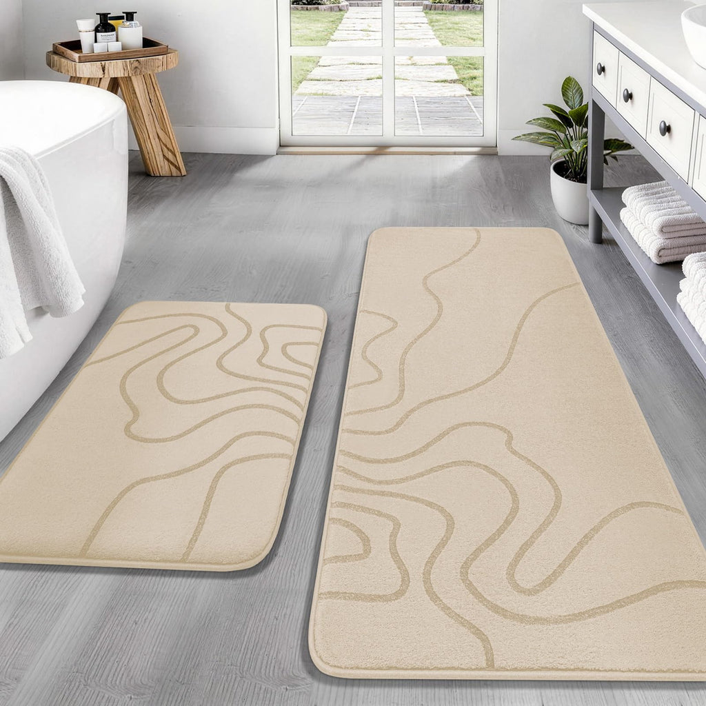 YIHOUSE Memory Foam Bathroom Rugs Sets 2 Piece, 17"x24"+20"x46", Dark Grey