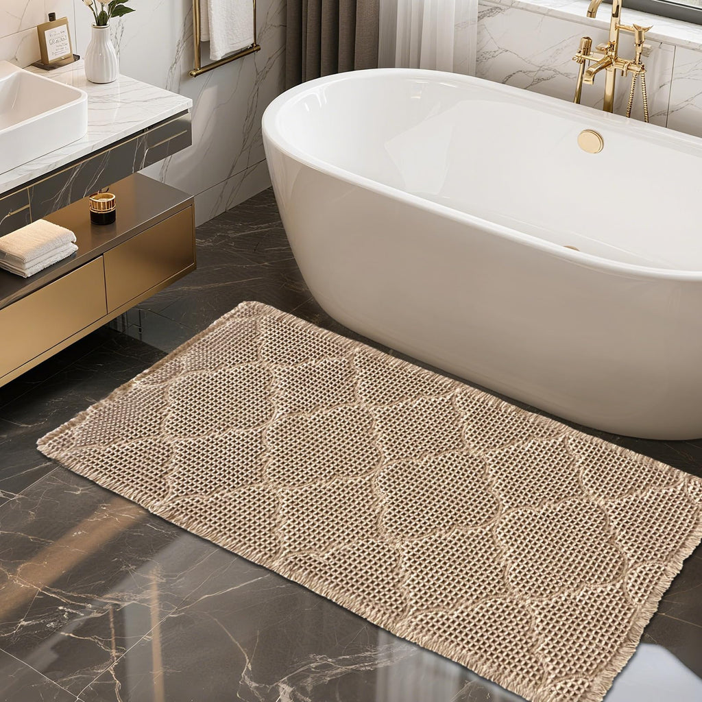 ZALL Waffle Bath Mat Boho Bathroom Mat Ultra Absorbent Non Slip 18x30 Tan