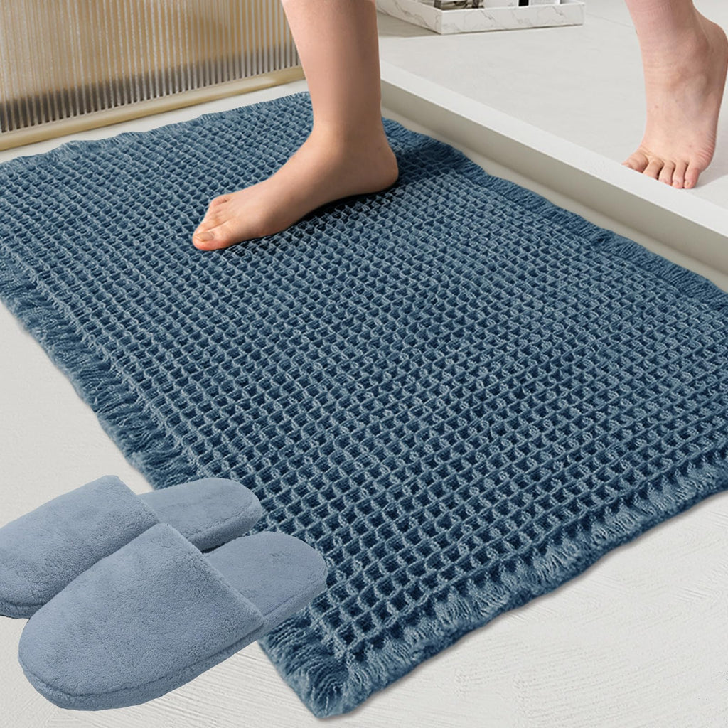 ZALL Waffle Bath Mat Boho Bathroom Mat Ultra Absorbent Non Slip 18x30 Tan