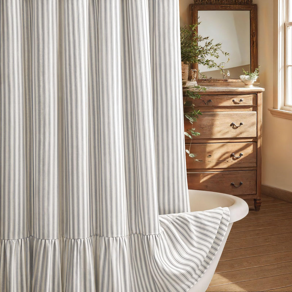 Farmhouse Shower Curtain Ruffle Linen Beige 72" W x 72" L