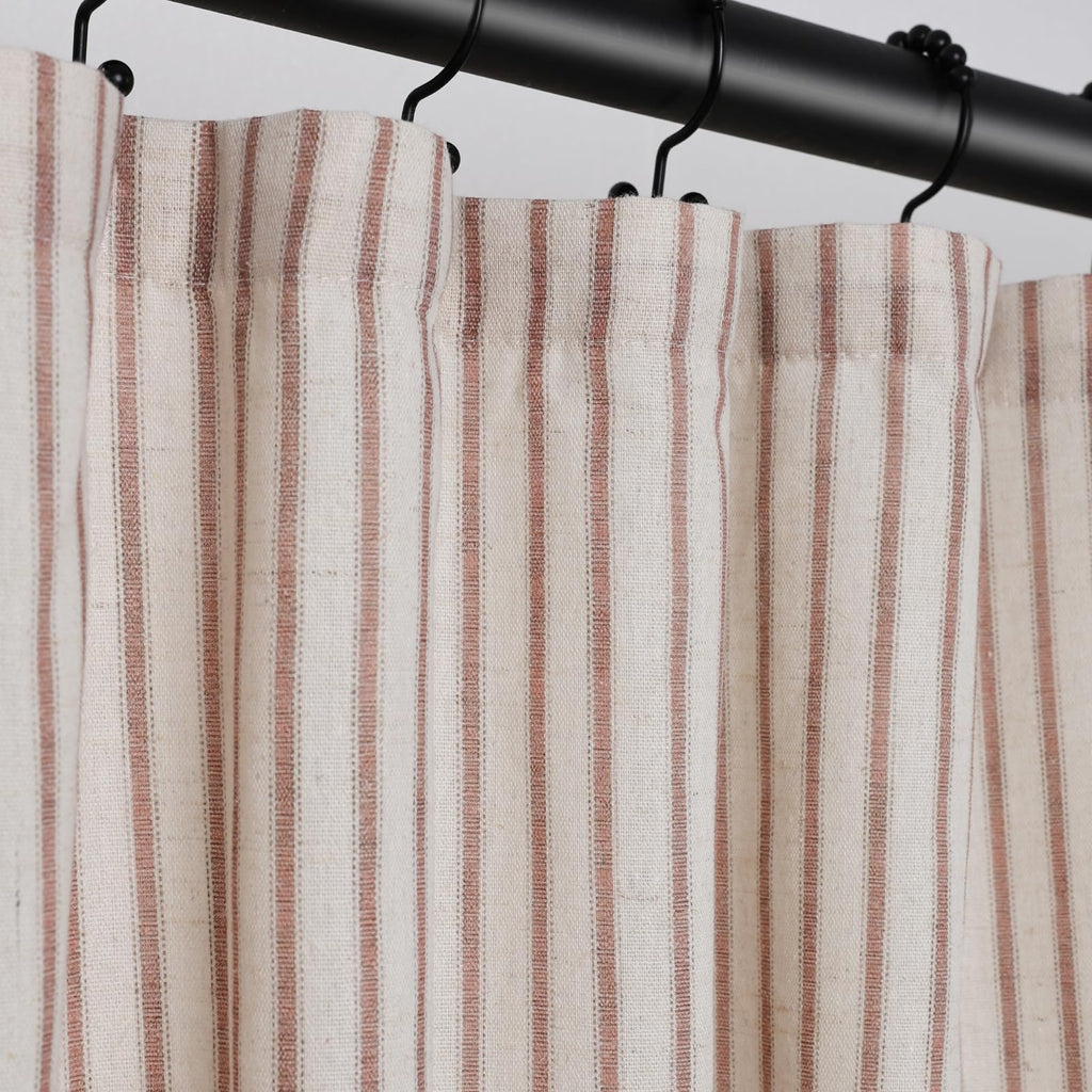 Farmhouse Striped Shower Curtain - 72x72 Inches, Linen Blend Fabric, Breathable & Machine Washable, Rustic Black for Bathroom Decor (Hooks/Liner Not Included)