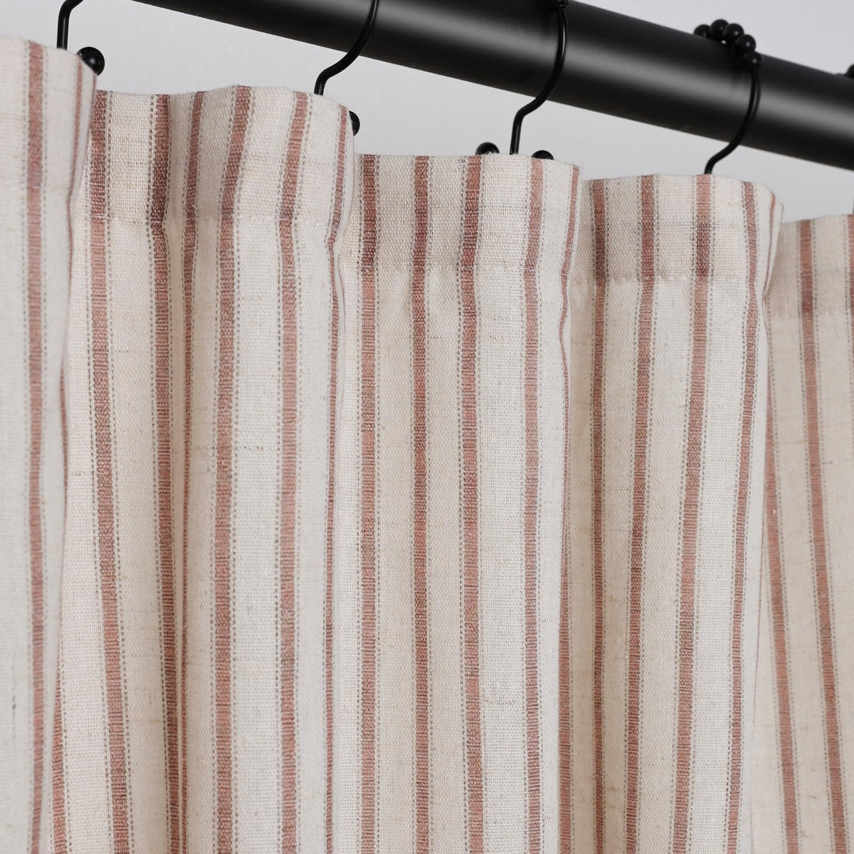 Farmhouse Striped Shower Curtain - 72x72 Inches, Linen Blend Fabric, Breathable & Machine Washable, Rustic Black for Bathroom Decor (Hooks/Liner Not Included)