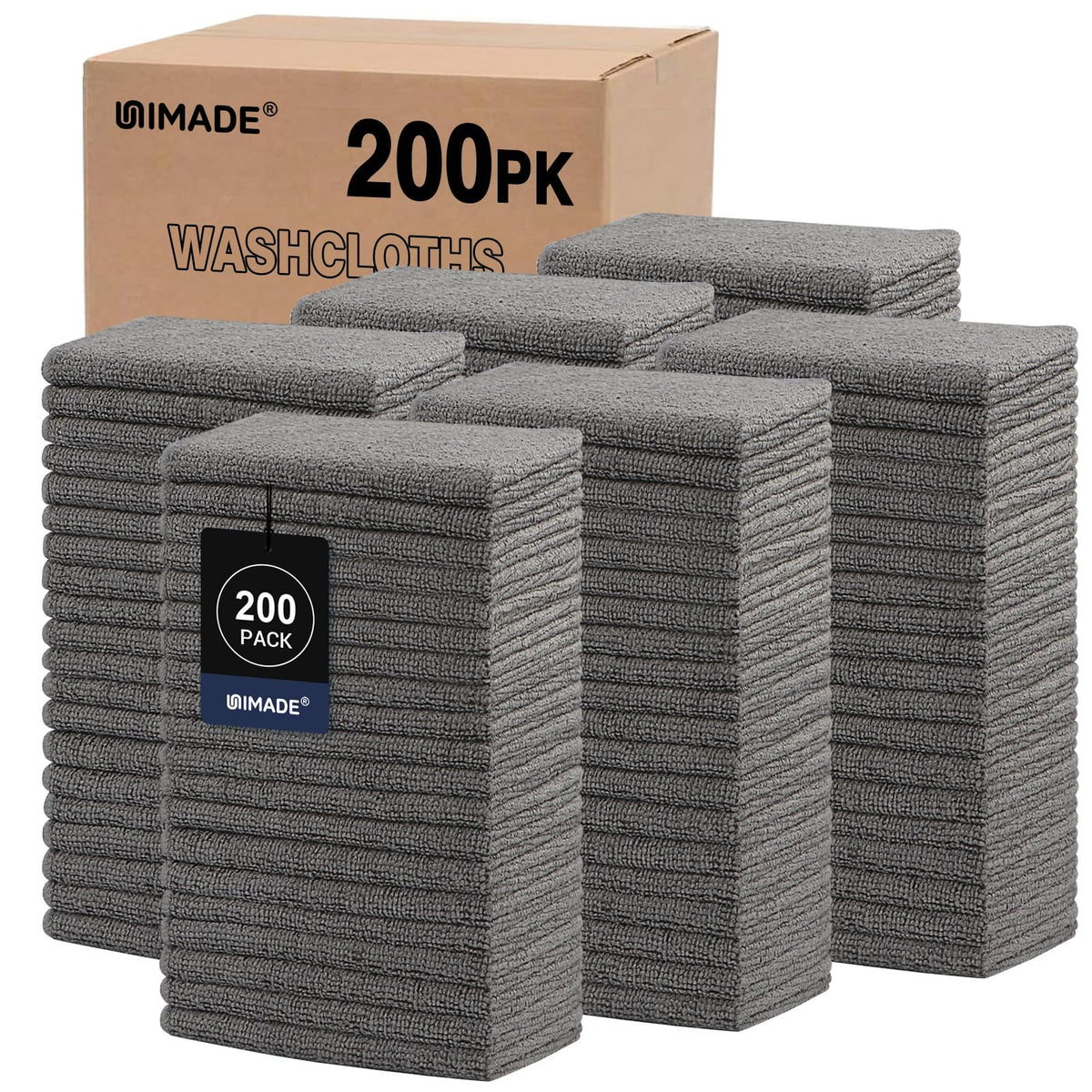 UNIMADE Washcloths Bulk 100 Pack Face Towels (12" x 12"), Highly Soft Wash Cloths and Hand Towels, Fast Drying Multi-Purpose Microfiber Cleansing Cloths for Bathroom, Hotel, Spa, and Salon-Multicolor