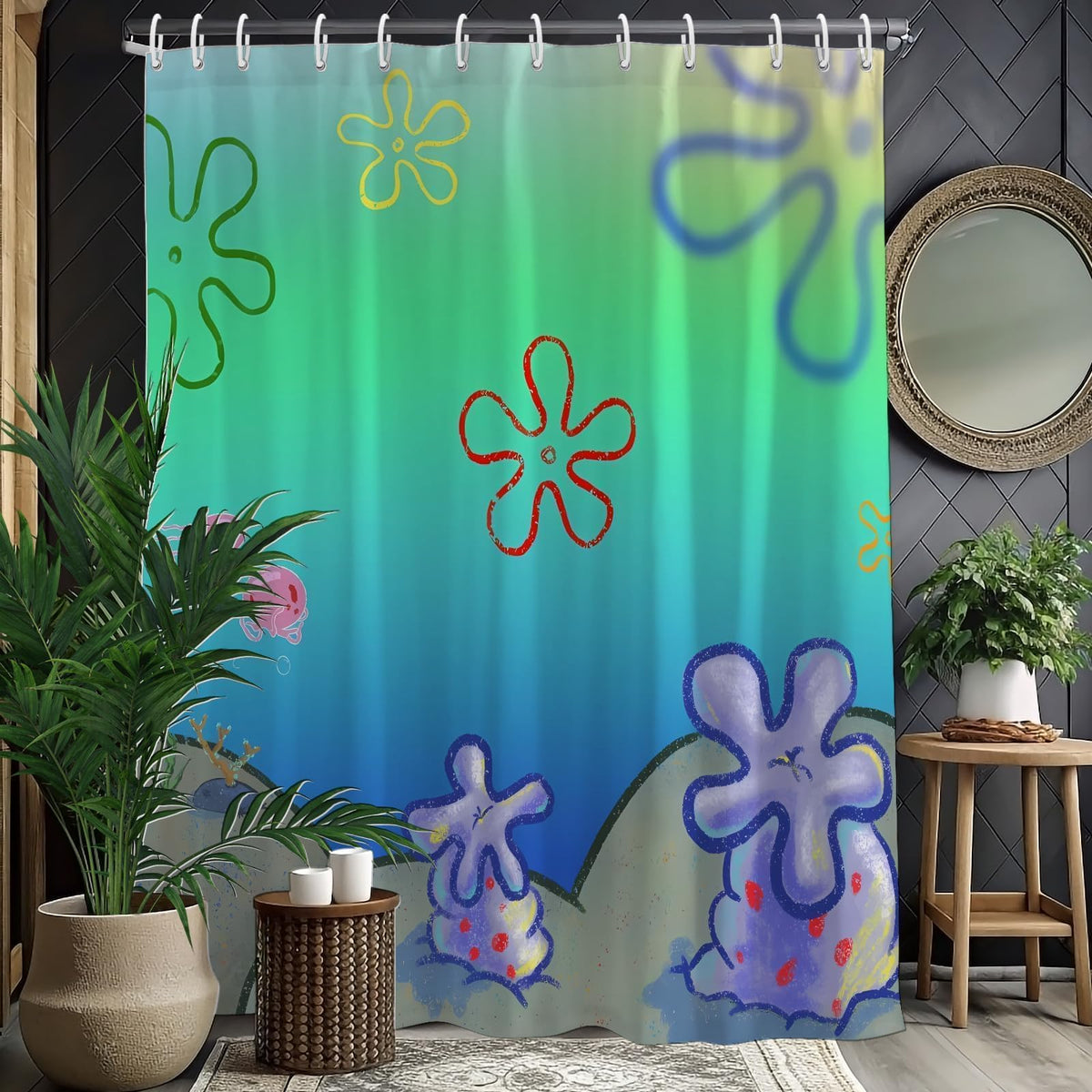 Cute Beach Ocean Anime Under Sea Jellyfish Shower Curtain 72x72 Inches