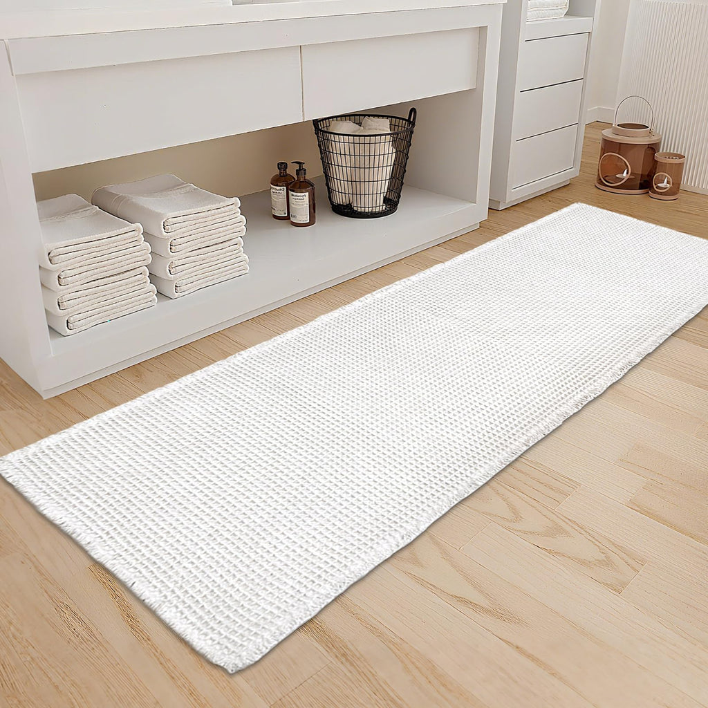 ZALL Waffle Bath Mat Boho Bathroom Mat Ultra Absorbent Non Slip 18x30 Tan